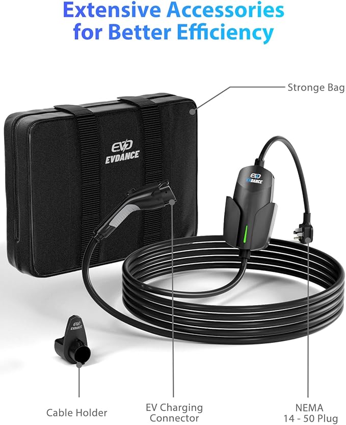 Level 2 EV Charger 32Amp, 7.68kW Portable & Home EV Car Charger with 25FT Cable, NEMA 14-50 Plug, IP66 Waterproof, 240V Electric Vehicle Charging Station Compatible with All J1772 EVs