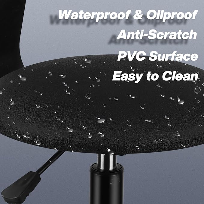 Shop Stool with Backrest, Mechanic Garage Stool for Workshop, Adjustable Shop Stools Chair, Padded Workbench Stools for Men Women, 300 LBS Capacity, 360° Swivel PVC Seat, Heavy Duty, Black