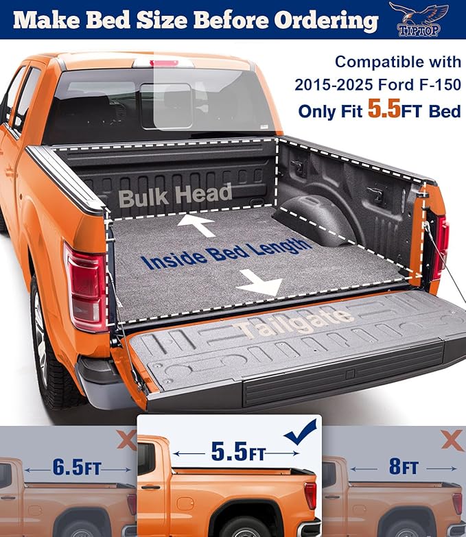 TIPTOP Soft Tri-Fold Tonneau Cover Truck Bed for 2015-2025 F150 5.5ft Bed (67.1") | TPX3 |