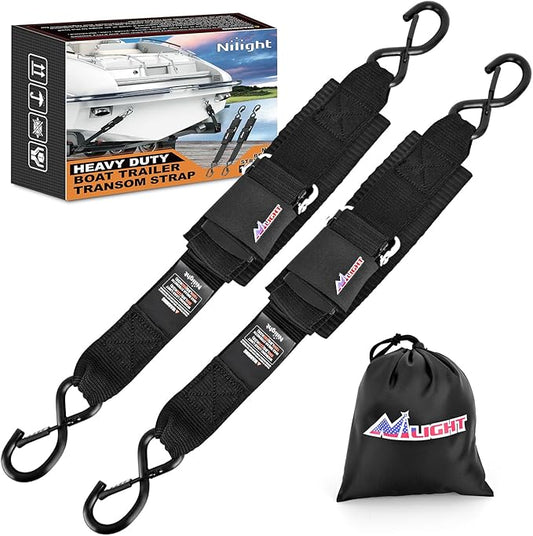 Nilight Tie Down Kits 2 PCS Heavy Duty 2 Inch x 48 Inch Adjustable Boat Trailer Straps 1500 LBS Max Break Strength for Trailering Safety with Boat Jet Ski Kayak Secure Black