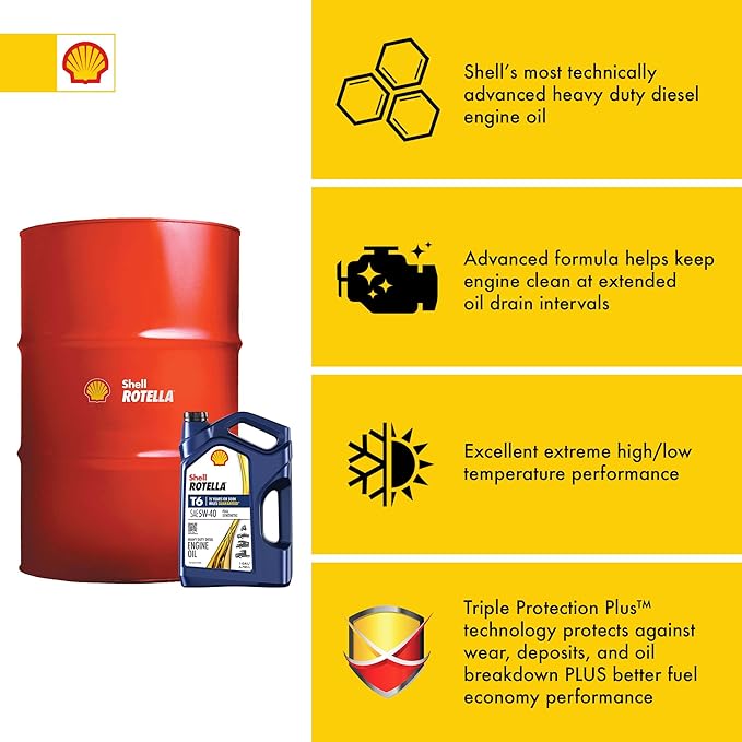 Shell Rotella T6 Full Synthetic Heavy Duty Engine Oil 5W-40, 55 Gallon Drum