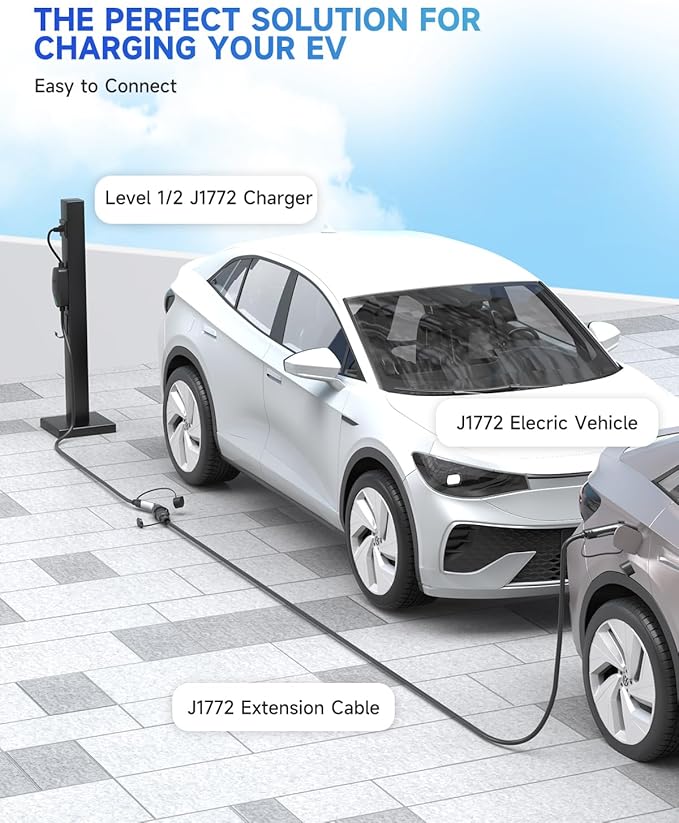 J1772 Extension Cable, EV Charger Extension Cord 32A 21FT Charging Cable for Electric Vehicle 110V-240V Compatible for All SAE J1772 Chargers (32A - 21FT)