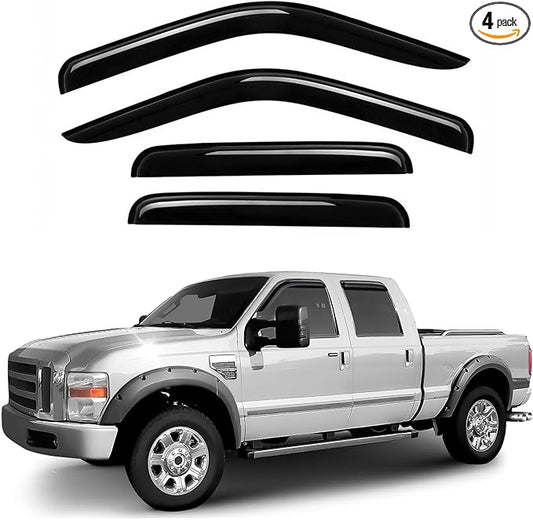 Window Deflectors Smoke Tinted Tape-On Side Window Vent Visor Deflectors Rain Guards Compatible with F-250, 350, 450, 550 Super Duty 1999-2016 SuperCrew Cab- 4pcs. GW0037