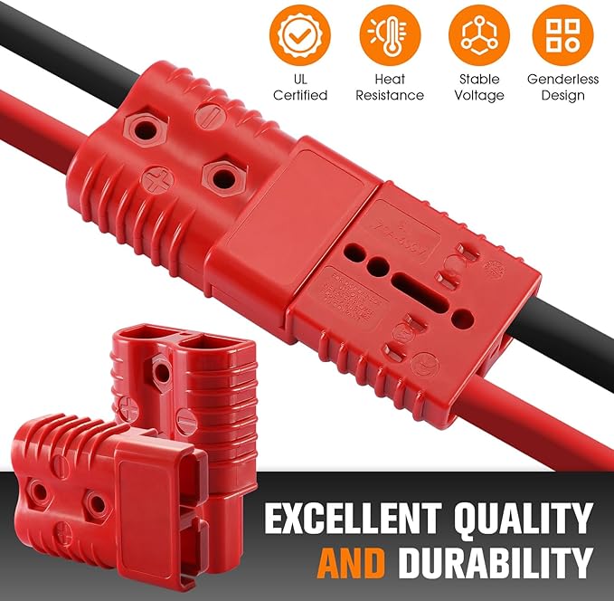 2 Pcs 1/0 Gauge 175 Amp Battery Quick Connect/Disconnect with Handle, Jumper Cable Plug Connector Kit for Recovery Winch, Towing Systems(Red)
