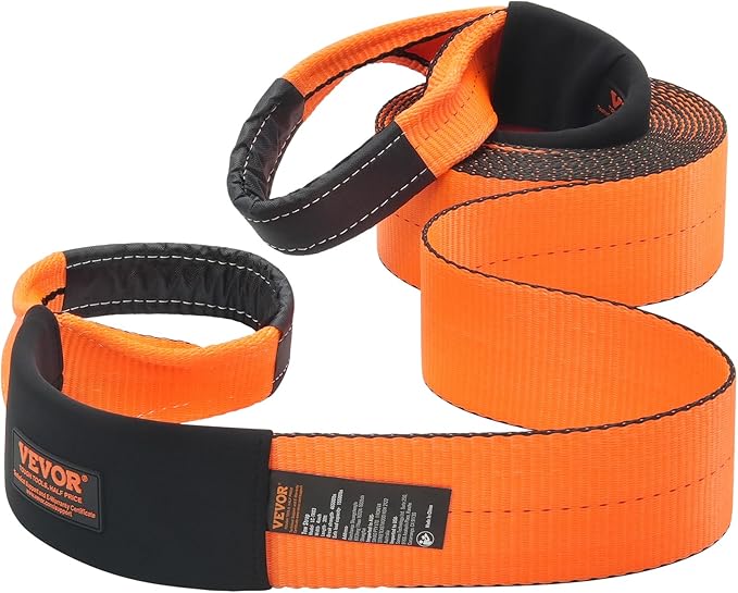 VEVOR Tow Straps Heavy Duty with Loops 4" x 30', 46,500 lbs Break Strength, Tree Saver, Emergency Off Road Towing and Recovery, Triple Reinforced Loops, Protective Sleeves & Storage Bag