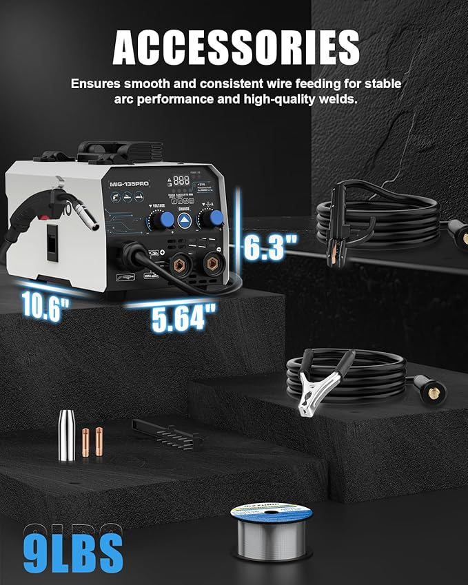 AZZUNO 135A MIG Welder 110v, 3 in 1 MIG Welder Machine Flux Core Welder/Lift TIG/Stick Welding Machine, Portable Wire Feed Welder, Gasless Welding Machine