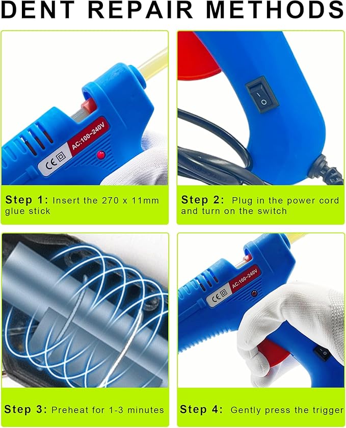 Car Dent Repair Kit Includes A 100W Hot Glue Gun + 10pcs Paintless Dent Removal Hot Glue Sticks, Suitable For Car Dent Repair, Home Renovation, Quick Daily Repairs, And Diy Craft Projects