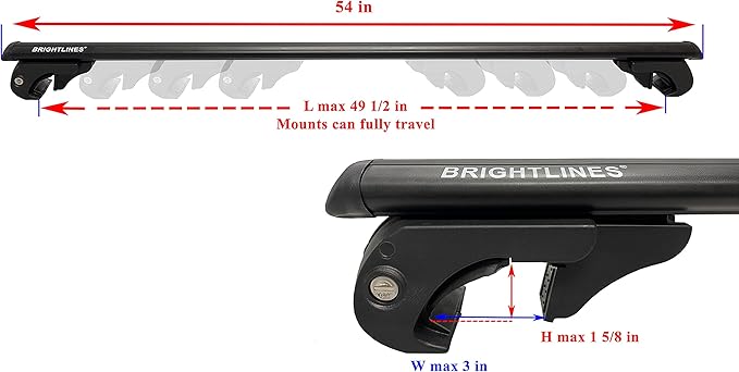 BrightLines 53" All Black Universal Crossbars Roof Racks Compatible with Raised Roof Side Rails for Kayak Luggage ski Bike Carrier, a Set of 2 (Black)