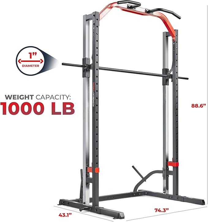 Sunny Health & Fitness Premium Smith Machine & Squat Cage Rack, Pull-Up Bar, Spotter Blocks for Weightlifting & Bench Press for Home Gym Strength Training