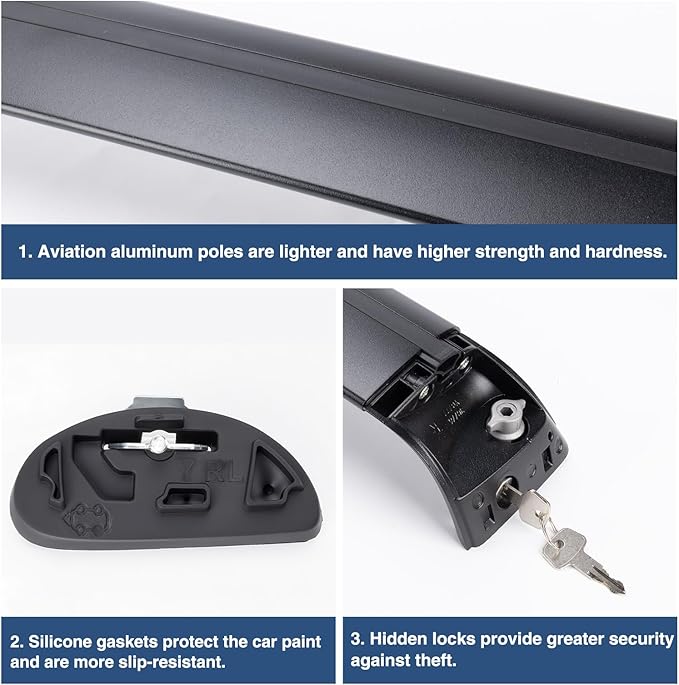 2PCS Cross Bar Roof Racks Compatible with 2021-2025 Tesla Model Y Juniper, 176LB Load Capacity, Lockable Luggage Cargo Rails Carrier Accessories Fits Bikes Kayaks Ski Tent Roof Box