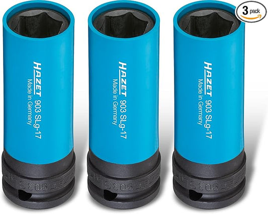 HAZET socket 903SLG-17/3, 1/2 inch square drive, 17mm wrench size, with plastic sleeve, supports gentle wheel fitting, especially for tires with aluminium rims