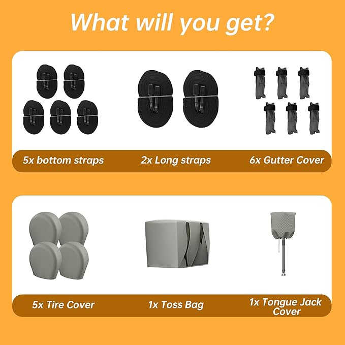 RV Covers for Travel Trailers, 22-24ft Heavy Duty Camper Cover, 7 Layers Extra-Thick Waterproof Toy Hauler Cover with 4 Tire Covers, Jack Cover and Wind Straps