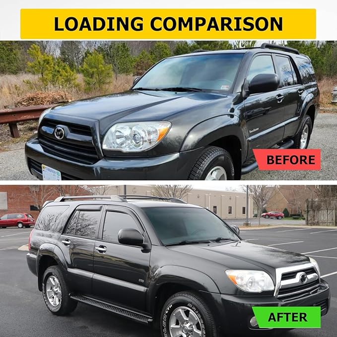 Side Window Wind Deflector fit for 2003-2009 Toyota 4Runner N210, 4pcs Out-Channel Tape-On Nice Rain Guards Set, Dark Smoke Window Visor 94924