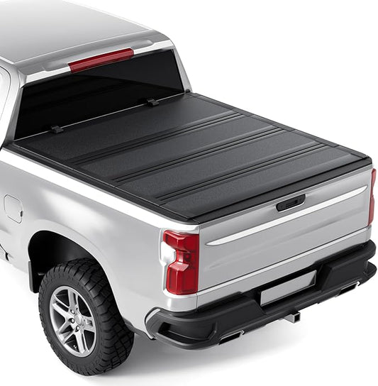 Hard Low Profile Quad-Fold Aluminum Truck Bed Tonneau Cover Compatible with 2019-2026 Chevy/GMC Silverado/Sierra, Works w/MultiPro/Flex Tailgate 6' 7" Bed (79.4")