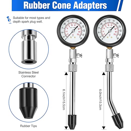 9 Pieces Automotive Compression Tester Kit and Spark Plug Tester, Universal Car and Motorcycle Engine Testing Tools for Cylinder Pressure Gauge (Blue)