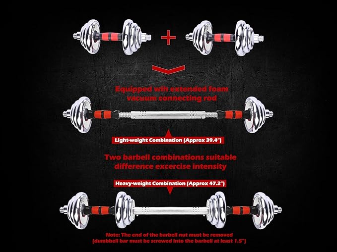 Adjustable Dumbbells Cast Iron Set Weight to 66Lbs / 44LBS, Free Weight with Connecting Rod Used As Barbell, for Men and Women Home Gym Work Out Training Fitness Equipment All-Purpose