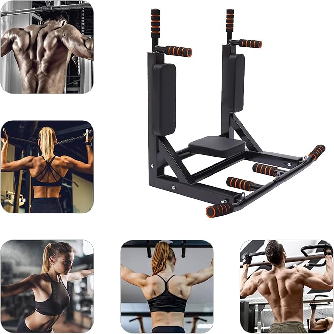 Wall Mounted Pull Up Bars, Supports to 440 Lbs, Multifunctional Dip Station, Strength Training Pull-Up Bars for House, Office, Gym