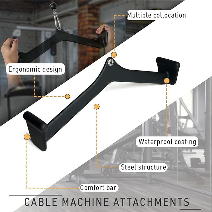 Ergonomic LAT Pull Down Bars, Back and Triceps Strength Training Equipment, LAT Pulldown Attachments, Cable Attachments for Home Gym