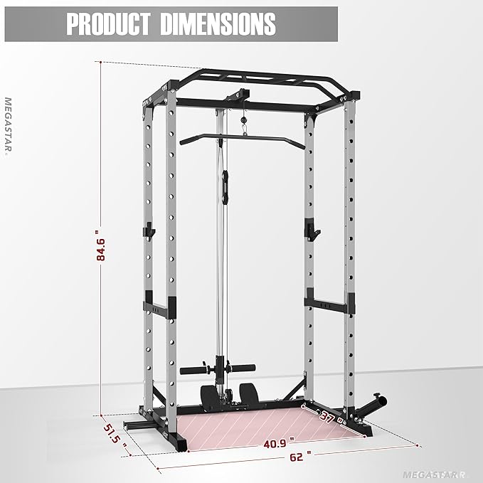 Power Rack Home Gym Package, 1600LBS Capacity Power Cage with 1.2" Diameter Multi-Grip Pull-Up Bar, LAT Pulldown System and Landmine Attachment, Gray P30