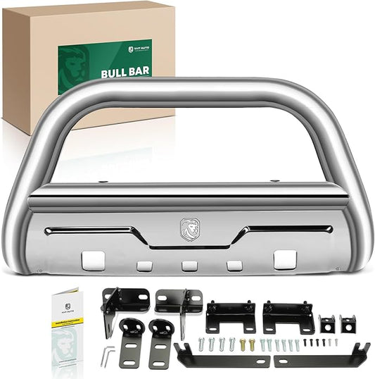 YHTAUTO 3.5" Bull Bar Push Bar with Skid Plate Light Mount Fit Dodge Ram 1500 2009-2018, Ram 1500 Classic 2019-2023, S/S 304 Brush Guard for Truck Front Bumper Off Road Accessories