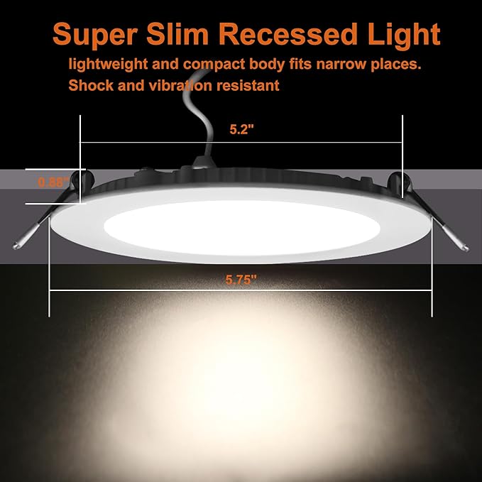 Facon 5Inch 12V LED Puck Light RV Interior Light, Aluminum Slim Recessed Mount Panel Light, 12Volts RV Light Fixture for Van Camper Trailer Motorhome Boat (5Packs, 5Inch 3500K)