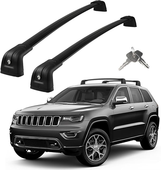 Roof Rack Cross Bars Compatible with Jeep Grand Cherokee Altitude & SRT & Trackhawk with Roof Black Moldings 2011-2022, Adjustable Aluminum 300 LBS Anti-Theft Lock Crossbar for Bike, Snowboard,Luggage