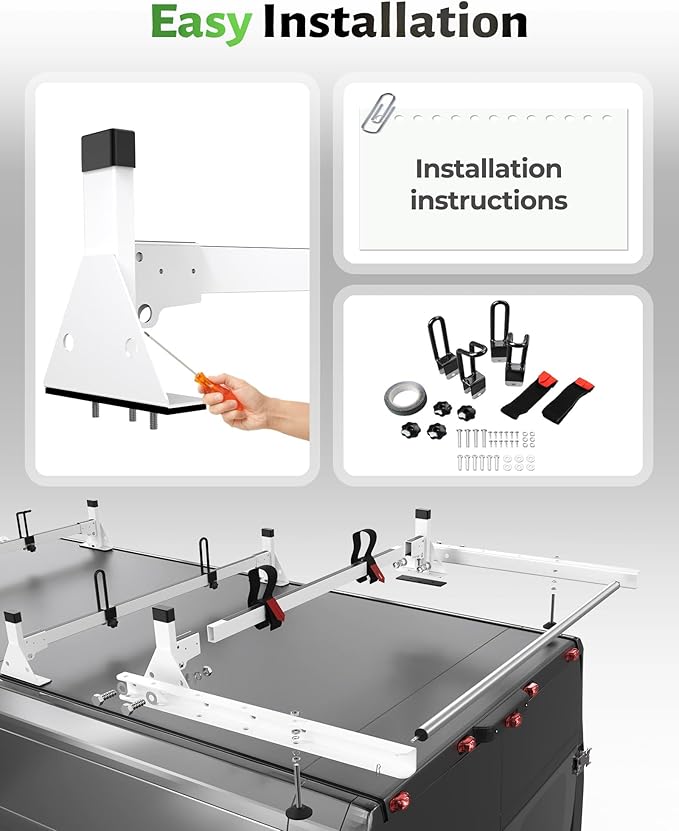 StarONE 57" Heavy Duty Steel Van Roof Rack,Van Ladder Rack with Rear Cargo Roller Fit for 2013-2023 Ram Promaster,White,3 Bars,800lbs