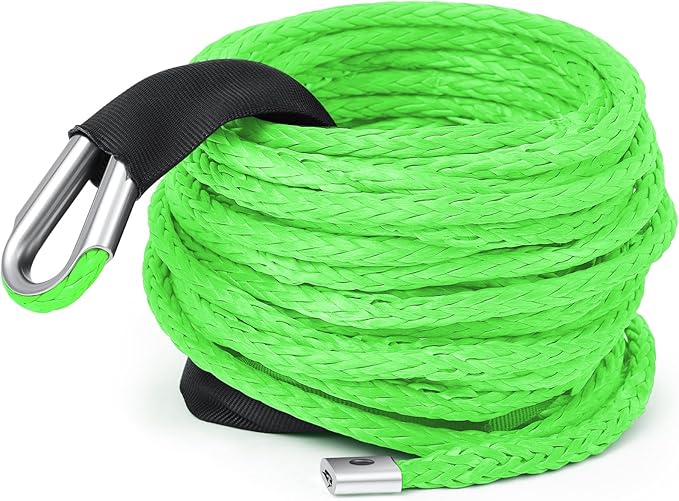 Green Synthetic Winch Rope 3/8'' x 50ft 26, 500 Lbs Synthetic Winch Line Cable Rope with Protective Sleeve for Off Road Vehicle 4WD SUV Truck ATV UTV SUV