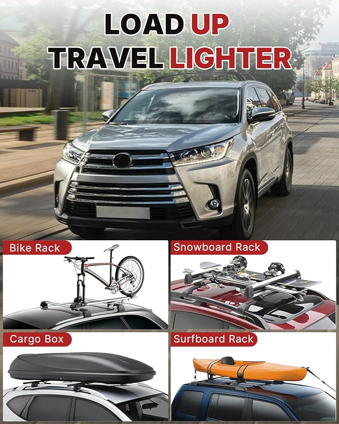 Richeer 220LBS Lockable Roof Rack Cross Bars for 2014-2019 Highlander XLE/Limited & SE/LE/LE Plus/LE Hybrid with Side Rails,Aluminum Anti-Theft Cargo Racks Rooftop Luggage Canoe Kayak Bicycle