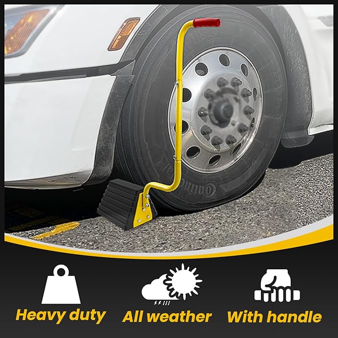 ROBLOCK 2 Pack Heavy Duty Rubber Wheel Chocks with Handle for Trucks, Sturdy Solid Anti Slip Wheel Stopper for All Weather Use -Trucks, RV, Travel Trailer, Pop Up Camper Accessory(2 Pcs)