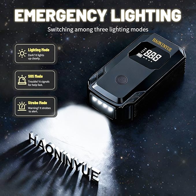 Jump Starter with Air Compressor, 3000A Peak Car Battery Jump Starter(9.0 Gas/6.5L Diesel), 150PSI 12V Jump Box Car Battery Jumper Starter Portable with Smart Jumper Cables, LED Lights, LCD Display