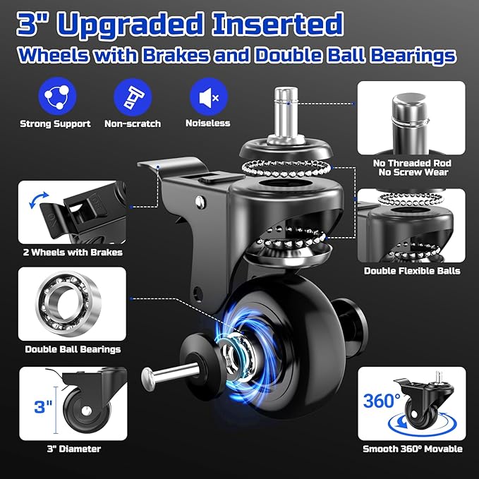 Rolling Shop Stool for Garage with Casters, DO02-Adjustable Height 360° Swivel Shop Seat with Tool Tray Storage, 330 LBS Capacity Padded Mechanic Stool, Magnetic Tool Hold, Heavy Duty, Blue