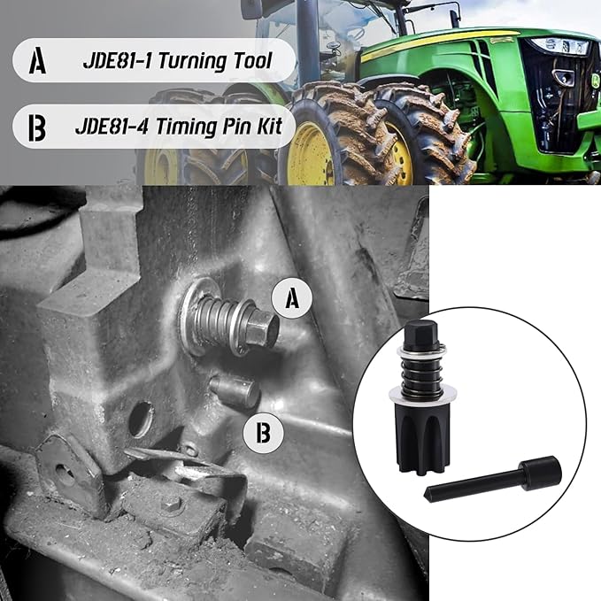 JDE81-1 Turning Tool and JDE81-4 Timing Pin Kit Fits for John Deere 4024, 4039, 4045, 4239, 4276, 6359, 6619, 6059, 6068, 6076, 6081, 6090, 6105, 6125 and 6135 Engines