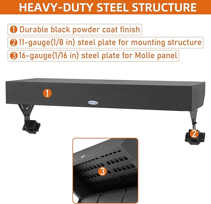 Hooke Road JL Overhead Storage Box MOLLE Panel for 2018-2025 Jeep Wrangler JL 4-Door Hardtop, Roll Bar Mount Lockable Toolbox Security Tool Organizer