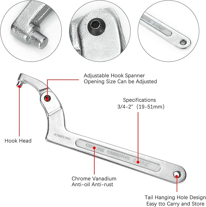 4 pcs Spanner Wrench Set, Adjustable C Pin Spanner Hook Wrench Tool for Machine Tools, Vehicles, Mechanical Equipments (4pcs special size)
