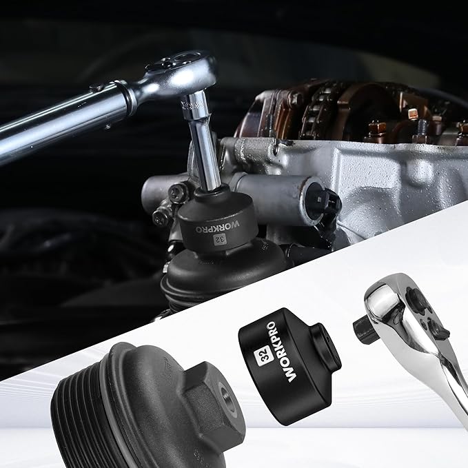 WORKPRO 32mm Oil Filter Socket Wrench, Oil Filter Removal Tool, Oil Filter Change Set, Ideal for Some Ecotec, TDI, VW, Audi, BMW, Polaris, GM, Volkswagen, Pontiac, Chevrolet, Saturn, Pontiac, Saab