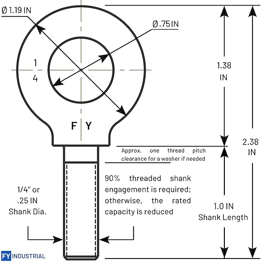 10 Pcs Lifting Shoulder Eye Bolts 1/4"-20 X 1