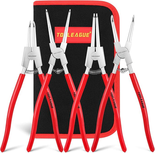 TOOLEAGUE 4 Pcs Snap Ring Pliers Set, Circlip Pliers, 13 inches Internal/External Heavy Duty for Ring Remover Retaining Straight Bent Lock Ring Pliers Set