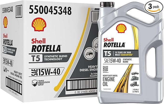 Shell Rotella T5 Synthetic Blend 15W-40 Motor Oil, 1 Gallon (3 Pack)