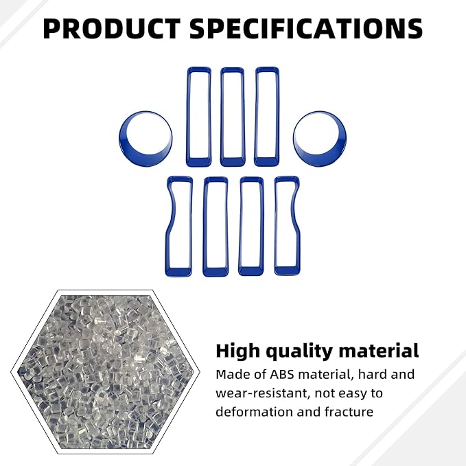 Grille Grill Insert+Headlight Turn Light Cover Compatible with 2018-2023 Jeep Wrangler JL JLU Sport/Sport S Only, Not for Sahara,Rubicon 4xe(Blue)