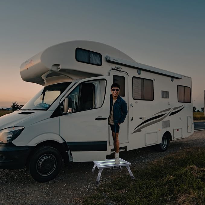 19”×14.5” Large RV Steps with Glow in The Dark Tapes Adjustable RV Step Stool Aluminum RV Step Supports Up to 1500 lbs
