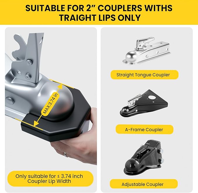 Trailer Hitch Locks Kit - Heavy-Duty Hitch Lock for 2" Couplers with Straight Lips, Anti-Theft Steel Core Lock with Keys for RV, Camper, Trailer, Boat, Caravan