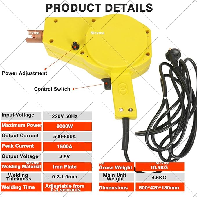 Body Repair Dent Removal Tools, 2000W Spot Welder Stud, Stud Welder Kit Stud Gun Dent Puller Kit Dent Welder Repair for Auto Body Repairing C