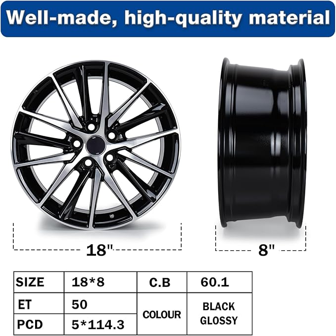 New 18" x 8" Aluminum Alloy Replacement for OE Wheel Rim Compatible with Toyota Camry 2021 2022 2023 Black, Fits for Front or Rear Wheel 95093, Set of 4