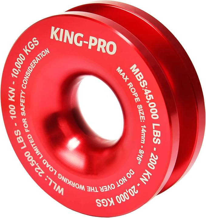 KING-PRO Snatch Recovery Ring, 45000 lbs Winch Snatch Block Pulley Towing Ring, for ATV UTV SUV Truck Off-Road Vehicle Towing Soft Shackle Recovery（Red）