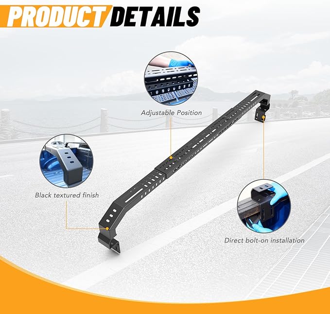 Universal Truck Bed Cross Bar for Full-Size and Mid-Size Trucks, Heavy-Duty Adjustable Cargo Support, Mounted on Inner Side of Truck Bed, Sold as Single Bar (Minimum 2 Bars Required for Use)