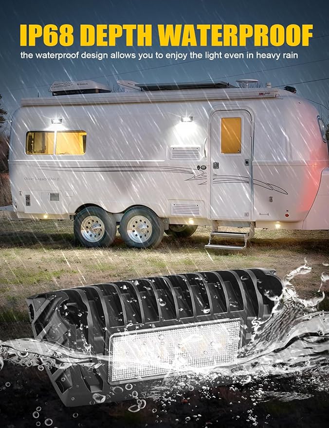 Chelhead RV Exterior Light White Amber Led RV Porch Light 12V RV Lights Exterior Utility Light Compatible with RVs, Trailers, Campers, 5th Wheels, Aluminum Base 1 Pack