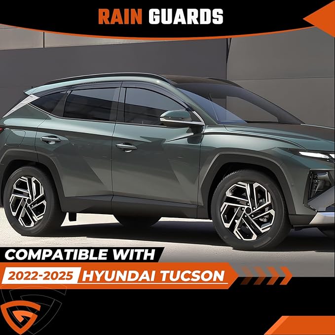 Rain Guards Compatible with Hyundai Tucson 2022 2023 2024 2025 Tape-On Side Window Deflectors Out-Channel Rain Guard Black - 6 PCS