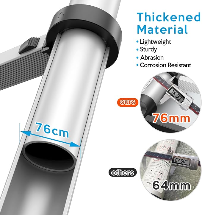 15.5FT Telescoping Ladder, Collapsible Ladder with Bottom Stabilizers, Slow Descent, One-Click Retraction to Protect Finger，Suitable for RV or Outdoor Work