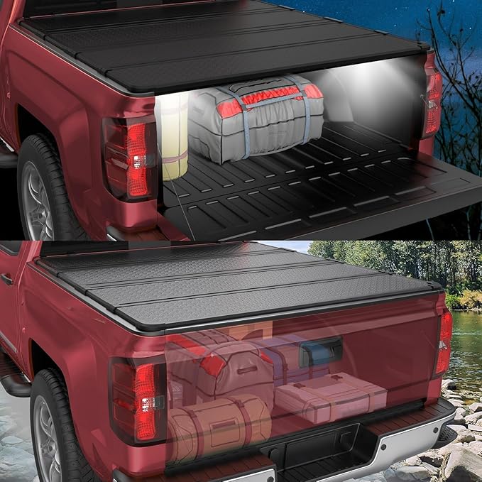 Hard Quad Aluminum Truck Bed Tonneau Cover Compatible for 2019-2024 2025 Chevy Silverado/GMC Sierra 1500 Fleetside New Body Style 4-Fold 5.8FT 69.3Inch